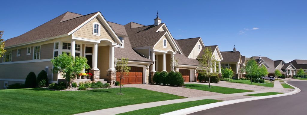 Row of houses with neat lawns