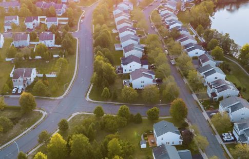 Aerial view of houses current or behind on mortgage payments